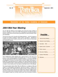 No. 40  September 2004 Newsletter of the Indian Academy of Sciences