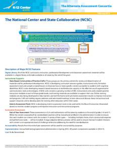 The Alternate Assessment Consortia February 2014 The National Center and State Collaborative (NCSC) One month test window DIGITAL LIBRARY of curriculum, instruction, and classroom assessment resources; online professiona