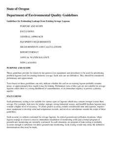 OAR Chapter 340 Division 52 Guidance - Guidelines for Estimating Leakage from Existing Sewage Lagoons