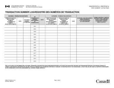 PROTECTED A / PROTÉGÉ A (when completed / une fois rempli) TRANSACTION NUMBER LOG/REGISTRE DES NUMÉROS DE TRANSACTION INCOMING – TRANSACTION ENTRANTE FROM ACCOUNT OR