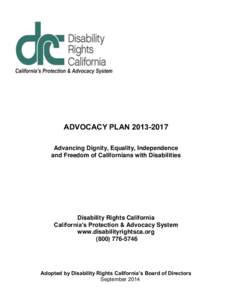 Advocacy Plan 2013 to 2017 with 2014 to 2015 objectives