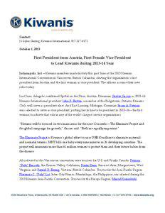 Contact: Jo Lynn Garing, Kiwanis International, [removed]October 1, 2013