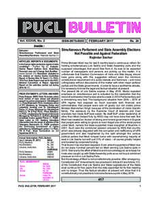 Vol. XXXVII, No. 2 Editorial : Simultaneous Parliament and State Assembly Elections - Rajindar Sachar (1)  ISSN