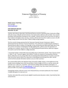 Tennessee Department of Treasury State Treasurer David H. Lillard, Jr. Media Contact: Shelli King[removed]