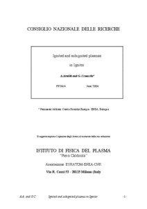 CONSIGLIO NAZIONALE DELLE RICERCHE  Ignited and subignited plasmas