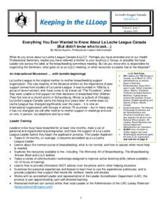 Keeping In the LLLoop  La Leche League Canada www.LLLC.ca Volume 6, Issue 2 Summer 2010