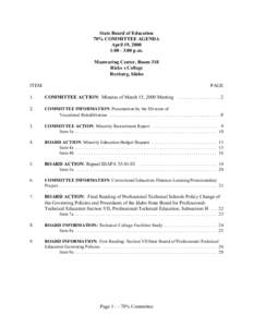 State Board of Education 70% COMMITTEE AGENDA April 19, 2000 1:00 - 3:00 p.m. Manwaring Center, Room 318 Ricks s College