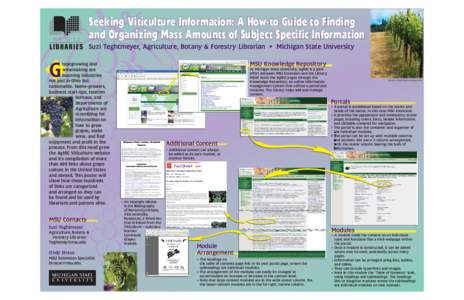 Seeking Viticulture Information: A How-to Guide to Finding and Organizing Mass Amounts of Subject Specific Information Suzi Teghtmeyer, Agriculture, Botany & Forestry Librarian  Michigan State University G