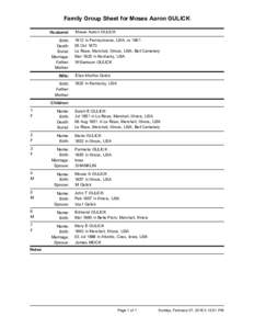 Family Group Sheet for Moses Aaron GULICK Husband: Birth: Death: Burial: Marriage: