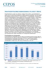 Af chefkonsulent Mia Amalie Holstein Direkte telefonapril 2013 PRIVATHOSPITALERNES MARKEDSANDEL ER LAVEST I ÅREVIS Privathospitalerne er under pres. På få år er opgang vendt til nedtur, og privathosp