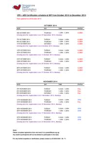 CPR + AED Certification schedule @ SHF from October 2014 to December 2014 *last updated on 28 October 2014 OCTOBER 2014 DATE