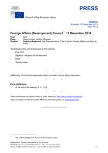 PRESS Council of the European Union AGENDA Brussels, 10 December 2014 PRE 71/14