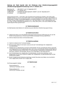 Satzung über die Erhebung einer Straßenreinigungsgebühr der Stadt Apolda