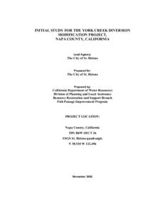 INITIAL STUDY / MITIGATED NEGATIVE DECLARATION FOR THE YORK CREEK DAM REMOVAL AND STREAM RESTORATION PROJECT, NAPA COUNTY, ...