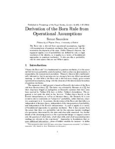 Published in Proceedings of the Royal Society, London A 460, [removed]Derivation of the Born Rule from