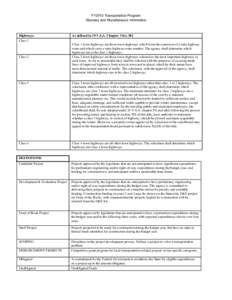 FY2013 Transportation Program Glossary and Miscellaneous Information Highways: Class 1