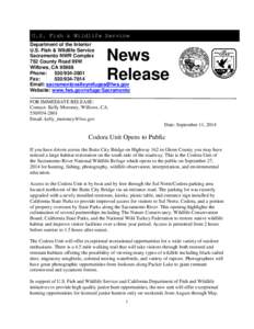 U.S. Fish & Wildlife Service Department of the Interior U.S. Fish & Wildlife Service Sacramento NWR Complex 752 County Road 99W Willows, CA 95988