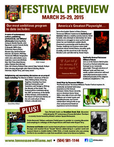 FESTIVAL PREVIEW MARCH 25-29, 2015 A roster of contemporary authors, publishing professionals, and Williams’