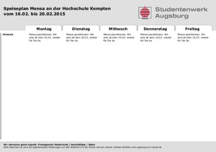 Speiseplan Mensa an der Hochschule Kempten