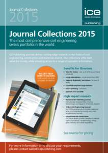 Journal CollectionsJournal Collections 2015 The most comprehensive civil engineering serials portfolio in the world