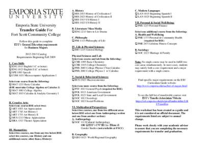 Emporia State University Transfer Guide For Fort Scott Community College Follow this guide to complete ESU’s General Education requirements for Business Majors