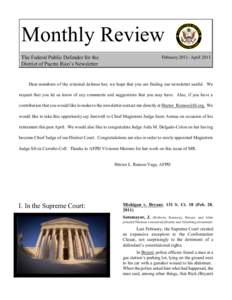 Monthly Review February[removed]April 2011 The Federal Public Defender for the District of Puerto Rico’s Newsletter