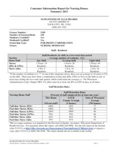 Consumer Information Report for Nursing Homes Summary 2013 ************************************************************************************** MAPLEWOOD OF SAUK PRAIRIE 245 SYCAMORE ST SAUK CITY, WI 53583