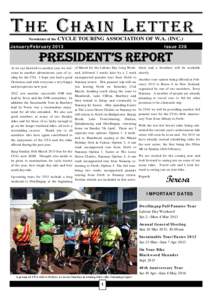 T HE C HAIN L ETTER Newsletter of the CYCLE TOURING ASSOCIATION OF W.A. (INC.)  January/February 2013