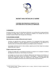 BUDGET ANALYSÉ SELON LE GENRE  SYNTHÈSE DES PRINCIPAUX CONCEPTS ET DE CERTAINES INITIATIVES DANS LES AMÉRIQUES  1. Introduction