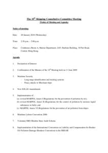 The 35th Shipping Consultative Committee Meeting (Notice of Meeting and Agenda) Notice of meeting Date:  20 January[removed]Wednesday)