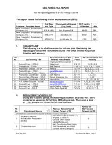 EEO PUBLIC FILE REPORT For the reporting period of[removed]through[removed]This report covers the following station employment unit (SEU): Licensee / Permittee Name New Inspiration Broadcasting