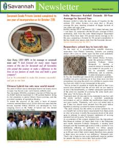 Newsletter Savannah Seeds Private Limited completed its one year of incorporation on 1st October[removed]Vol.4; No.2/September 2011