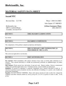 BioScientific, Inc. MATERIAL SAFETY DATA SHEET Ascend NTC Revision Date: Phone: 1-800-USA-BIO1