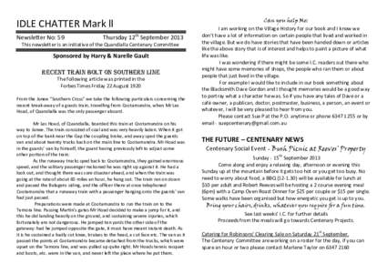 Can you help Me:  IDLE CHATTER Mark ll Newsletter No: 59  th