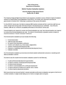 State of New Jersey Department of Education District Teacher Evaluation Systems Clearview Regional High School District Mullica Hill, NJ 08062