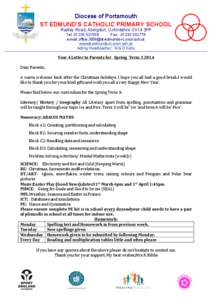 Diocese of Portsmouth  ST EDMUND’S CATHOLIC PRIMARY SCHOOL Radley Road, Abingdon, Oxfordshire OX14 3PP Tel: [removed]Fax: [removed]