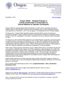 November 7, 2014  Text of changes Oregon OSHA – Adopted Changes to Cranes and Derricks in Construction to