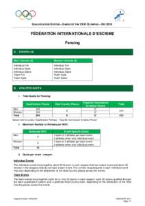 QUALIFICATION SYSTEM – GAMES OF THE XXXI OLYMPIAD – RIO[removed]FÉDÉRATION INTERNATIONALE D’ESCRIME Fencing A.