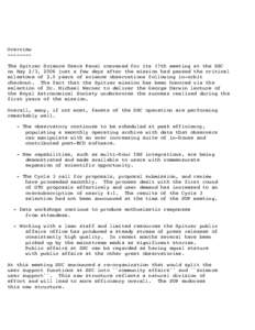 Overview[removed]The Spitzer Science Users Panel convened for its 17th meeting at the SSC on May 2/3, 2006 just a few days after the mission had passed the critical milestone of 2.5 years of science observations following