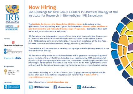 Now Hiring  Job Openings for new Group Leaders in Chemical Biology at the