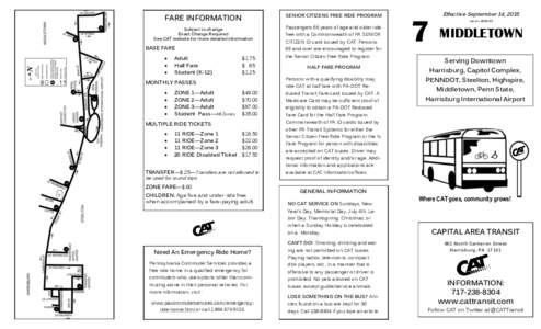 FARE INFORMATION  SENIOR CITIZENS FREE RIDE PROGRAM Subject to change Exact Change Required