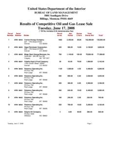 United States Department of the Interior BUREAU OF LAND MANAGEMENT 5001 Southgate Drive Billings, Montana[removed]Results of Competitive Oil and Gas Lease Sale