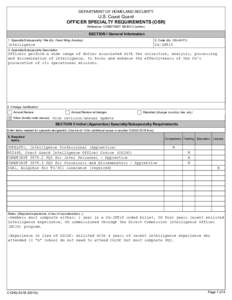 DEPARTMENT OF HOMELAND SECURITY  U.S. Coast Guard OFFICER SPECIALTY REQUIREMENTS (OSR) Reference: COMDTINST M5300.3 (series)