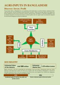 AGRI-INPUTS IN BANGLADESH Discover. Invest. Profit The agri-input industry in Bangladesh has seen significant growth majorly due to crop diversification, realisation of better yields and incomes, efficient distribution n