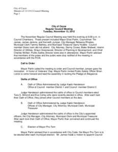 City of Cayce Minutes of[removed]Council Meeting Page 1 City of Cayce Regular Council Meeting