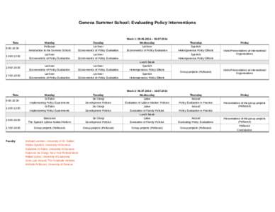 Geneva Summer School: Evaluating Policy Interventions  Time Monday Pellizzari