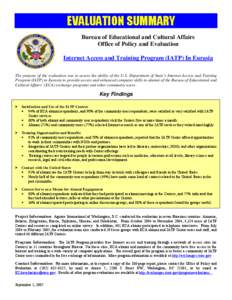 Evaluation / Sustainability / Program evaluation / Bureau of Educational and Cultural Affairs / Environment / Scouting in Kyrgyzstan / Scouting in Uzbekistan / Internet Access and Training Program / United States Department of State / Institute for Agriculture and Trade Policy