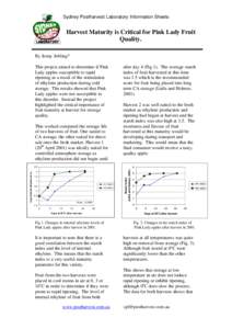 Sydney Postharvest Laboratory Information Sheets  Harvest Maturity is Critical for Pink Lady Fruit Quality. By Jenny Jobling* This project aimed to determine if Pink