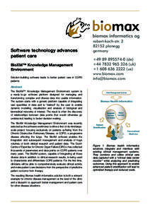 Software technology advances patient care BioXM™ Knowledge Management Environment Solution-building software leads to better patient care in COPD patients