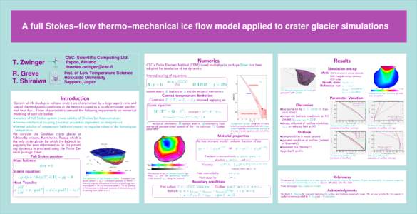 A full Stokes−flow thermo−mechanical ice flow model applied to crater glacier simulations  T. Zwinger R. Greve T. Shiraiwa